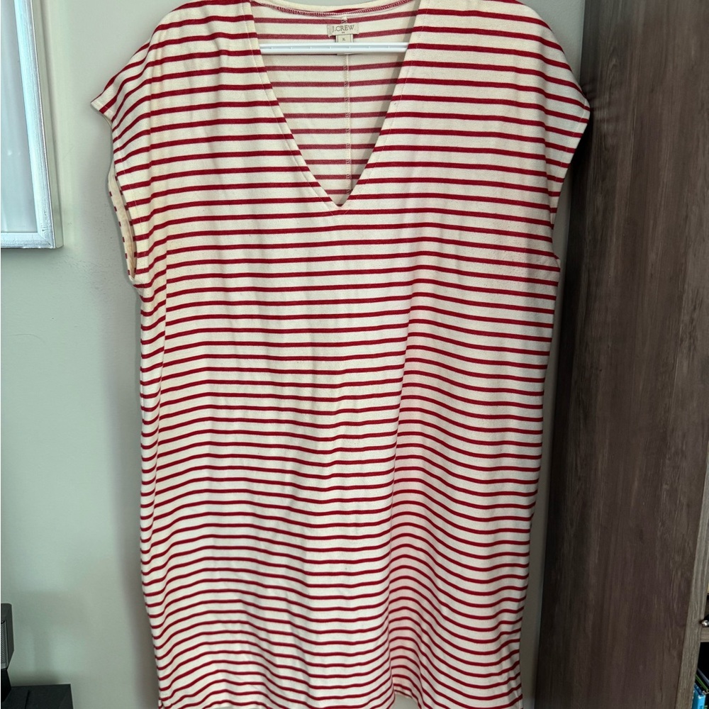 J. Crew Red and White Striped Midi Dress
